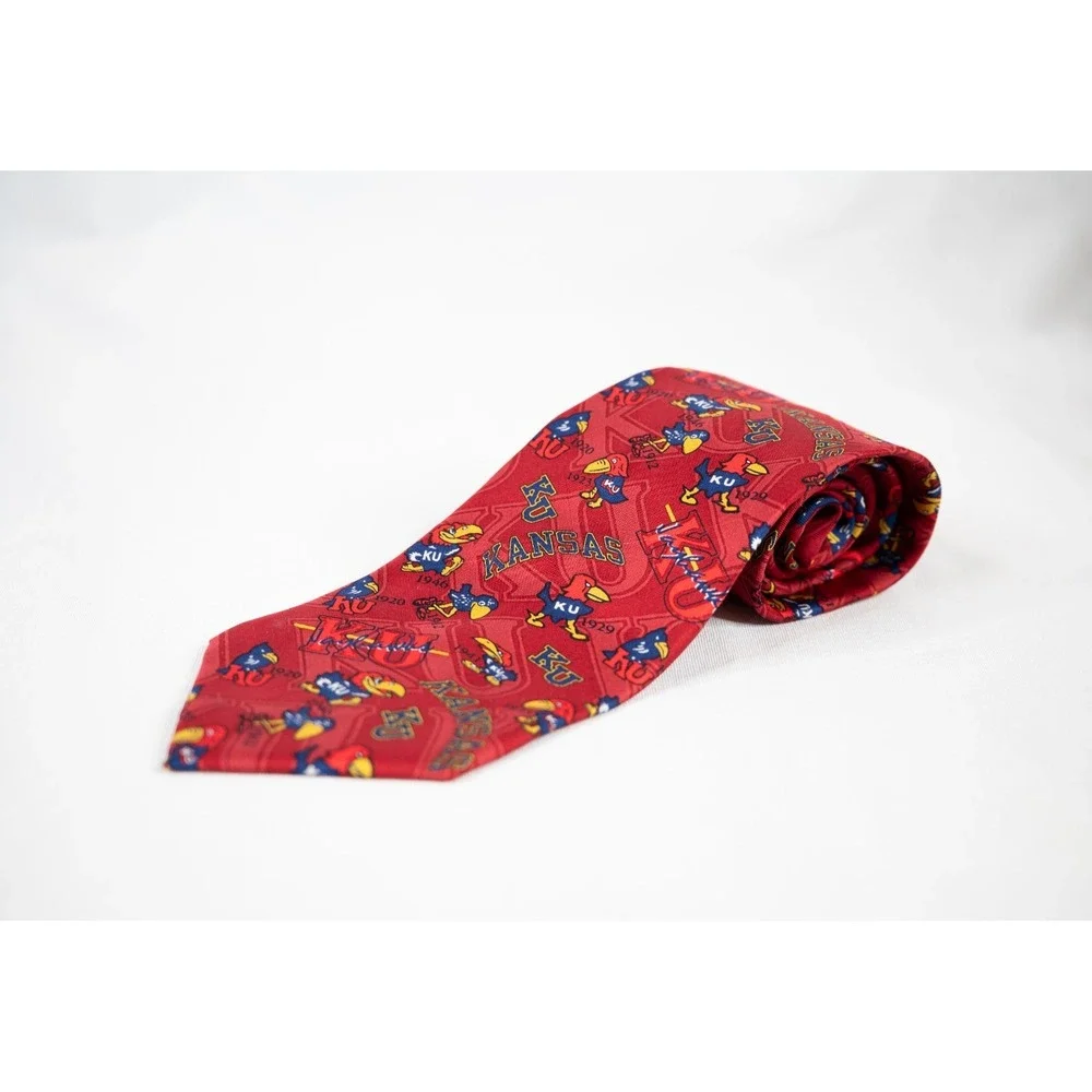 Collegiate Kansas University KU Bird through‎ the years Men's Silk Tie Red Blue